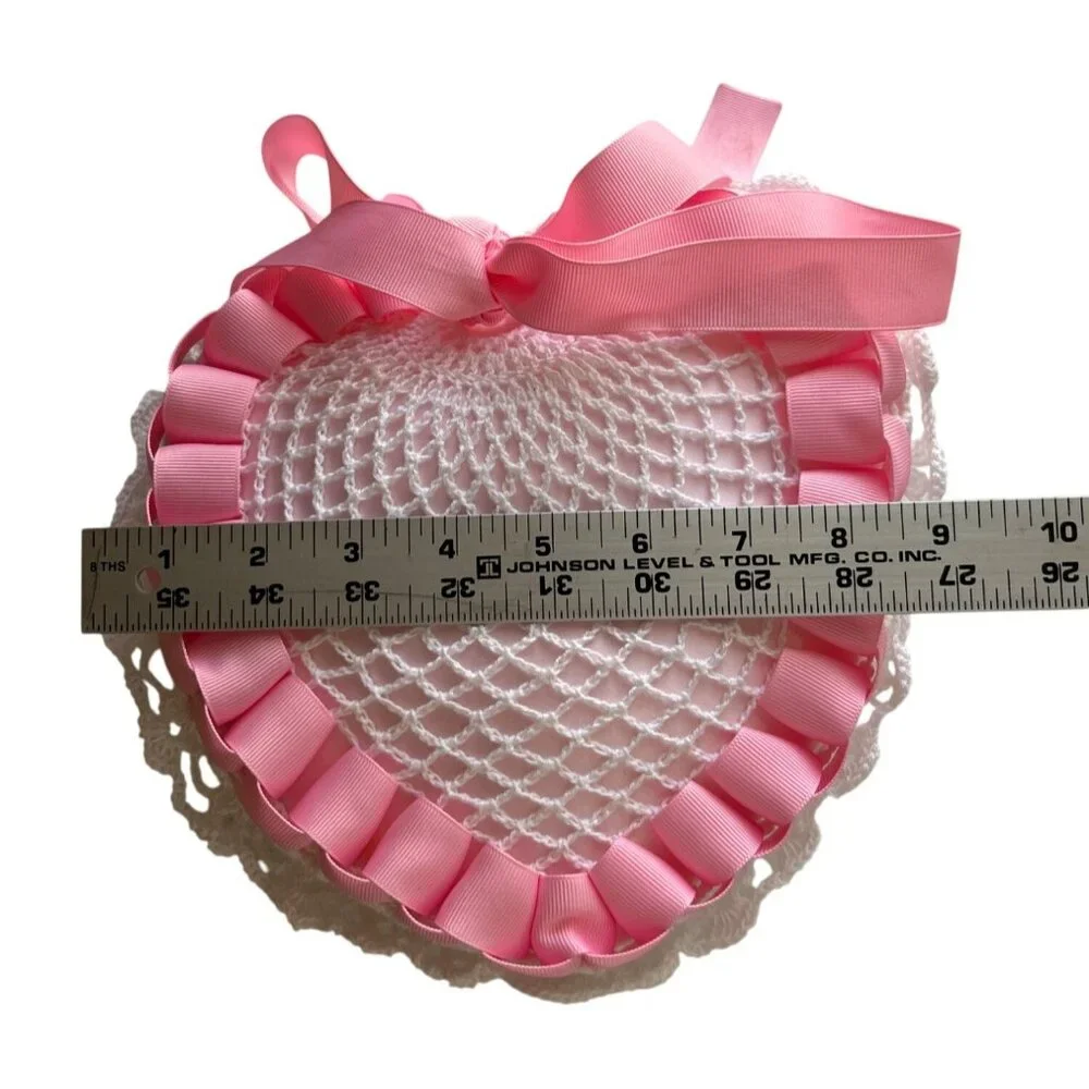 Handcrafted Crochet Heart-Shape Mini Pillow With Pink Ribbon Trim & Bow